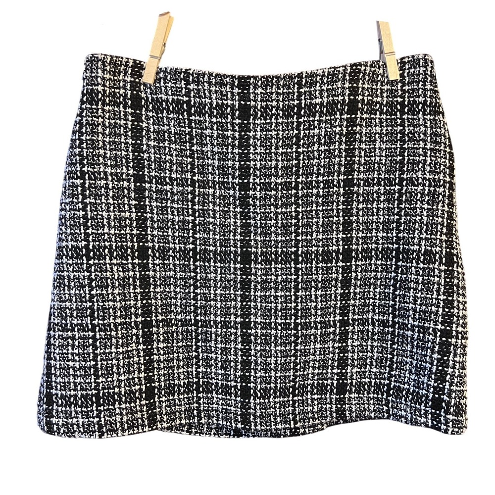 Vintage Black White Tweed Plaid Micro Mini Skirt Size M Coquette School Girl Y2K